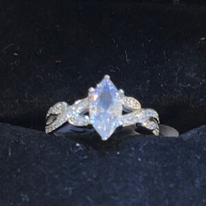 Elegant Silver Overlay CZ Marquise-Cut Ring